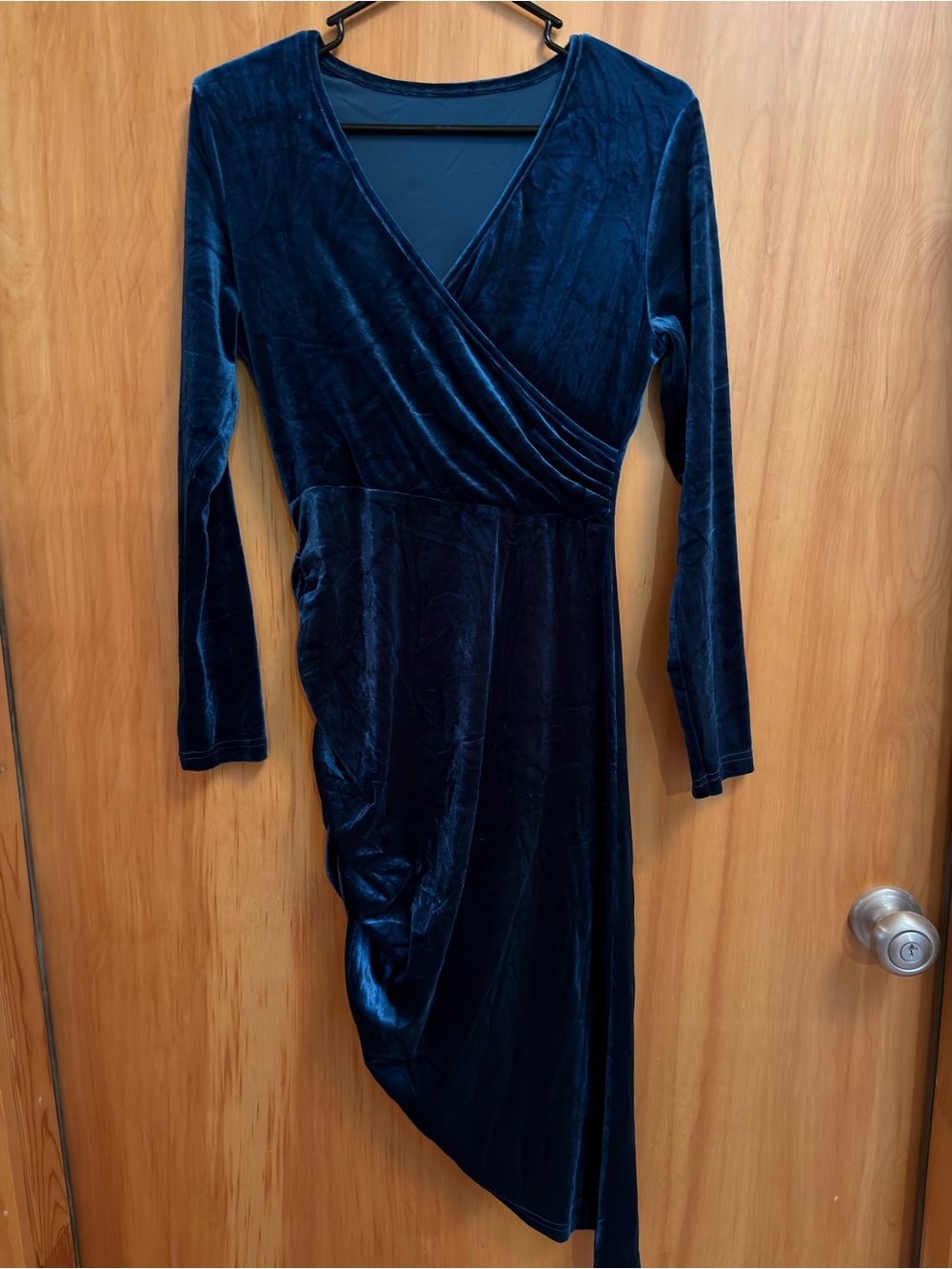 Women's Velvet Wrap Dress in Deep Navy